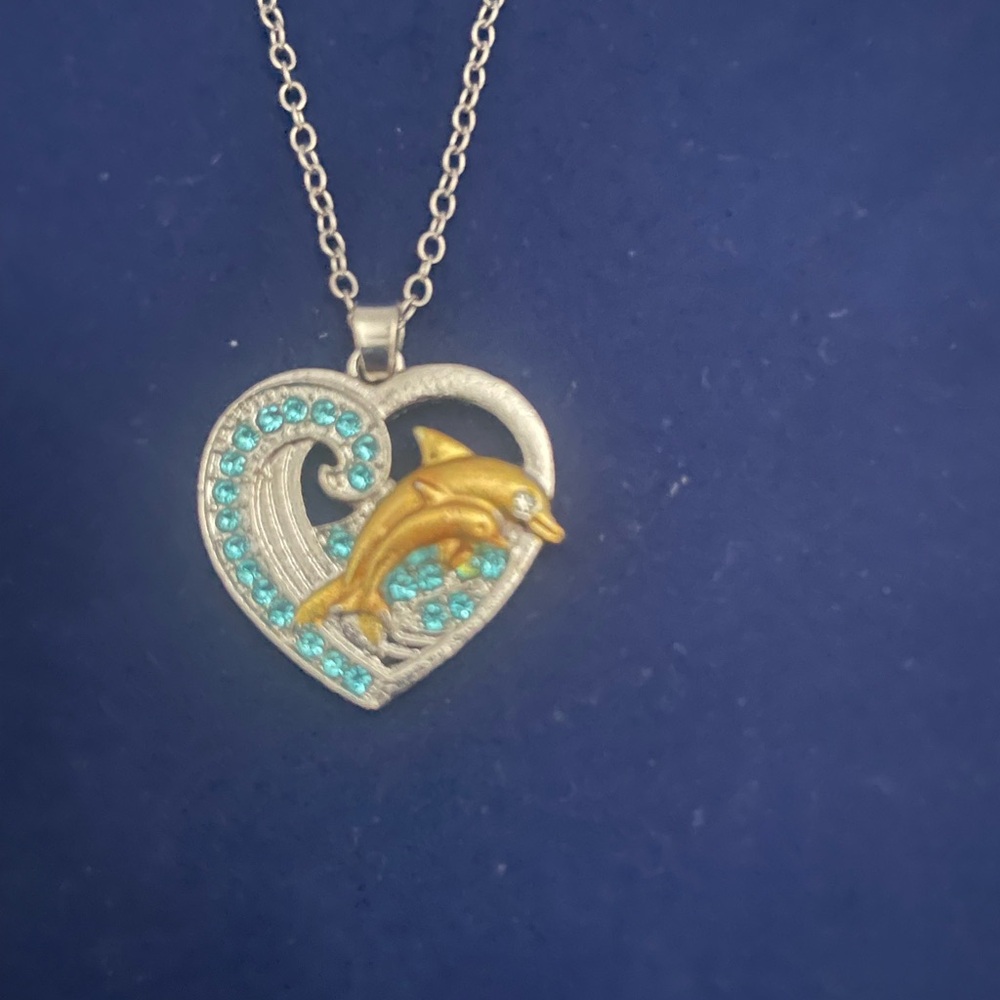 Gold Dolphin Heart Pendant Necklace